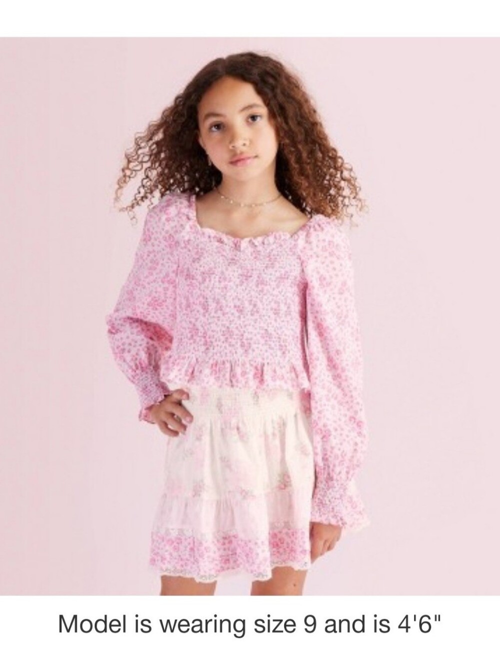 NWT LoveShackFancy Target Scarlett Roseheart Smocked Long Sleeve Top Pink 12, 16
